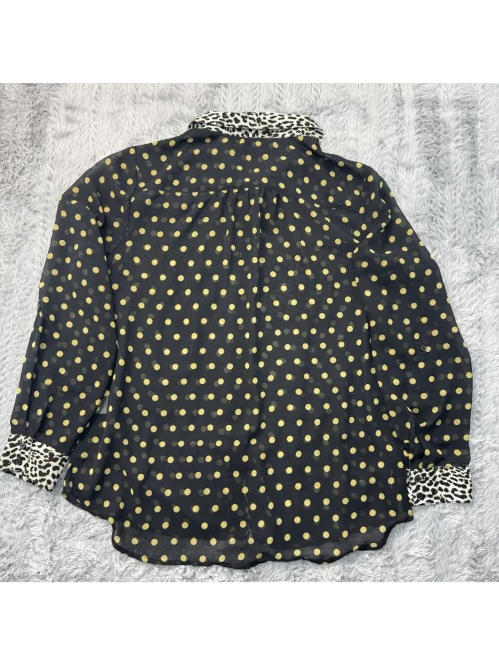INC International Black Yellow Polka Dot Button-Up Sheer Blouse Women Size M NEW - Picture 4 of 13